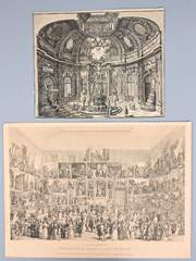 <b>Zwei Stiche Innendekoration bzw. Salon-Ausstellung im Louvre</b>