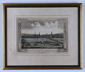 <b>Historische Ansicht der Dresdener Altstadt. Kupferstich, koloriert, um 1780. </b>
