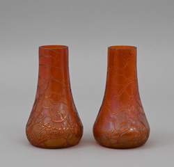 <b>Paar Jugendstil-Vasen orangefarbenes Glas</b>